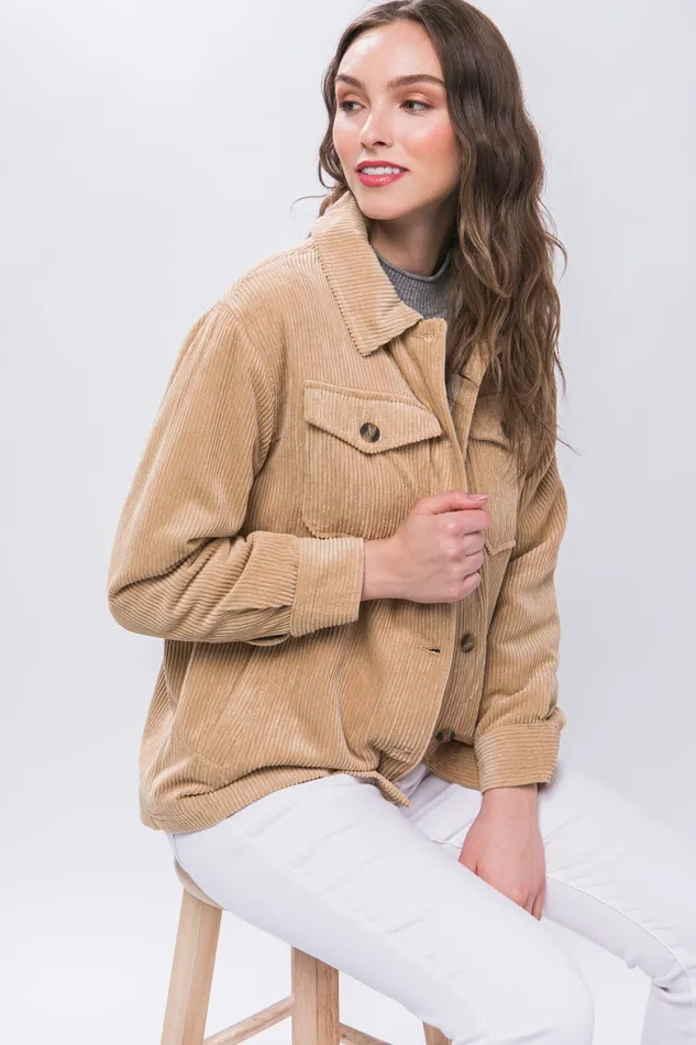 Trendsi Necklaces Love Tree Corduroy Button Up Jacket with Sherpa Inside