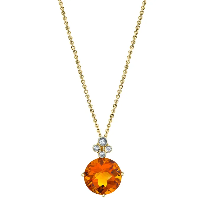 TVON Necklaces 14K 340ct Round Citrine and Diamond Pendant