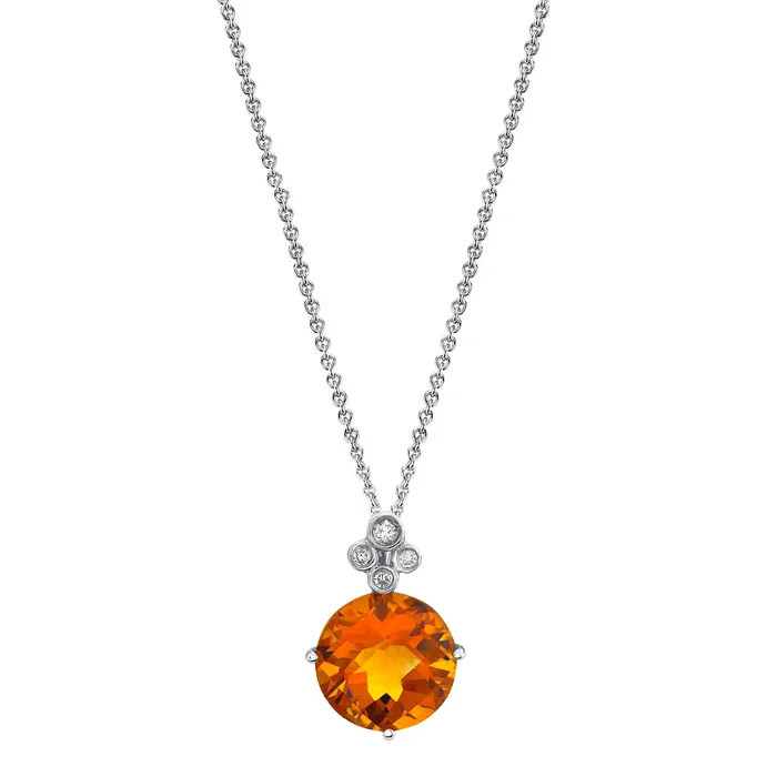 TVON Necklaces 14K 340ct Round Citrine and Diamond Pendant