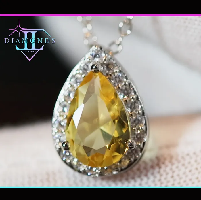 Yellow Diamond Necklace Teardrop Necklace Pear Shape Necklace Lab Diamonds London Necklaces Yellow Diamond Necklace Teardrop Necklace Pear Shape Necklace Lab Diamonds London Necklaces