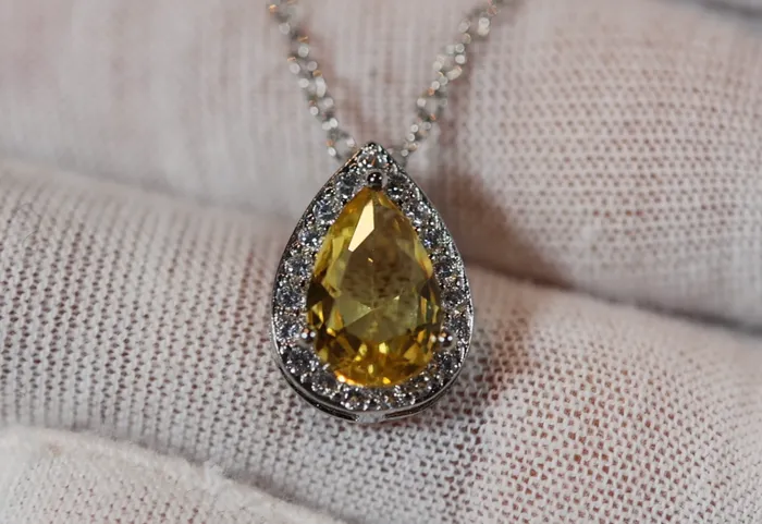 Yellow Diamond Necklace Teardrop Necklace Pear Shape Necklace Lab Diamonds London Necklaces