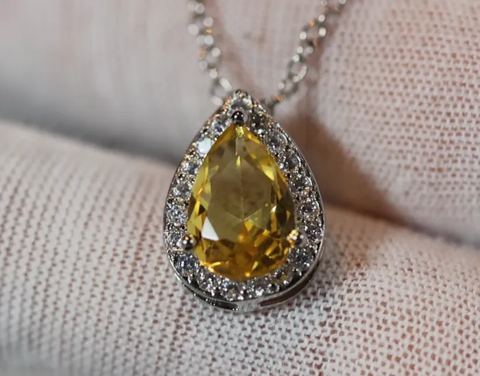 Yellow Diamond Necklace Teardrop Necklace Pear Shape Necklace Lab Diamonds London Necklaces
