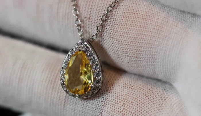 Yellow Diamond Necklace Teardrop Necklace Pear Shape Necklace Lab Diamonds London Necklaces
