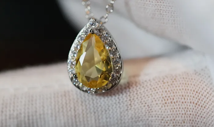 Yellow Diamond Necklace Teardrop Necklace Pear Shape Necklace Lab Diamonds London Necklaces