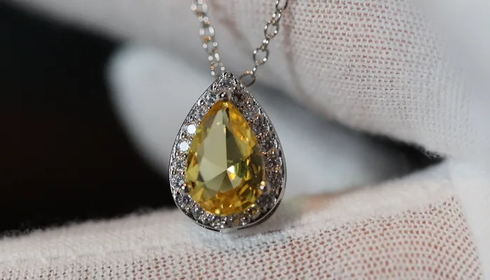 Yellow Diamond Necklace Teardrop Necklace Pear Shape Necklace Lab Diamonds London Necklaces