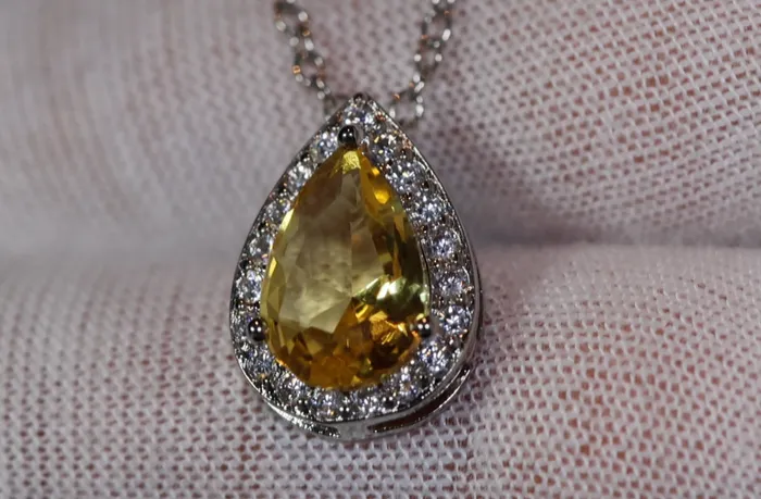 Yellow Diamond Necklace Teardrop Necklace Pear Shape Necklace Lab Diamonds London Necklaces