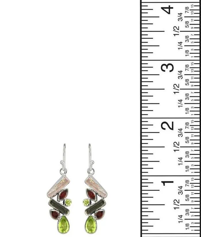 YoTreasure Earrings 157 Rough Tourmaline Garnet Peridot Solid 925 Sterling Silver Dangle Earrings Jewelry