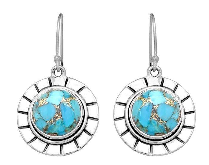YoTreasure Earrings Blue Copper Turquoise Solid 925 Sterling Silver Dangle Earrings YoTreasure Earrings Blue Copper Turquoise Solid 925 Sterling Silver Dangle Earrings