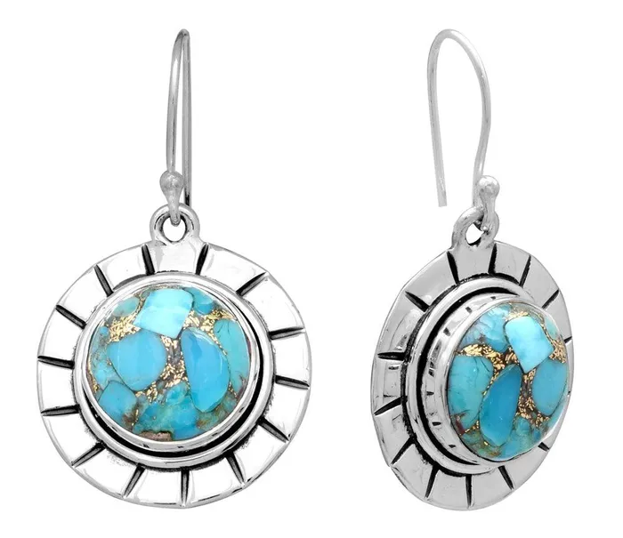 YoTreasure Earrings Blue Copper Turquoise Solid 925 Sterling Silver Dangle Earrings