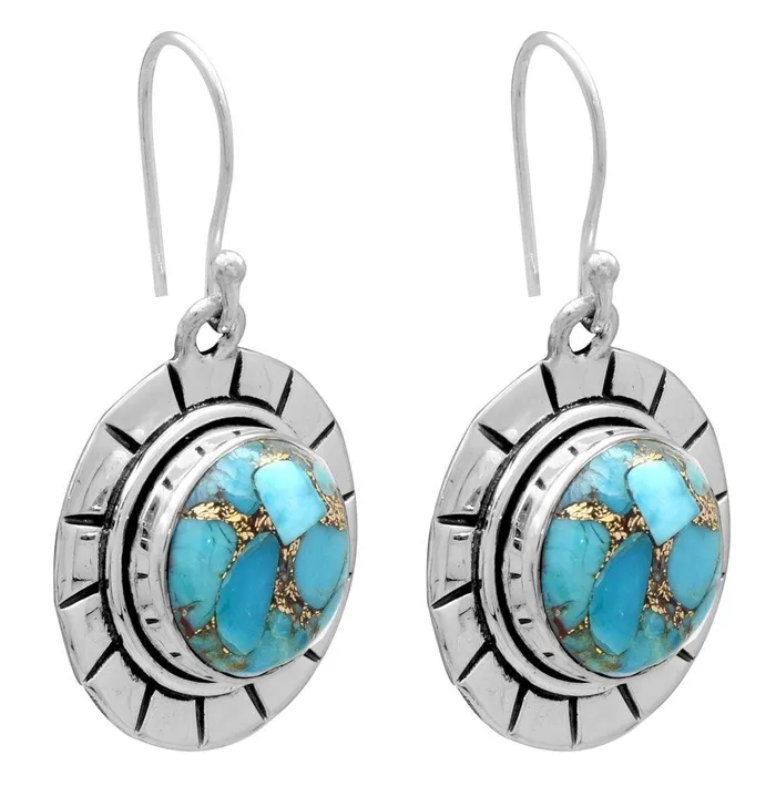 YoTreasure Earrings Blue Copper Turquoise Solid 925 Sterling Silver Dangle Earrings