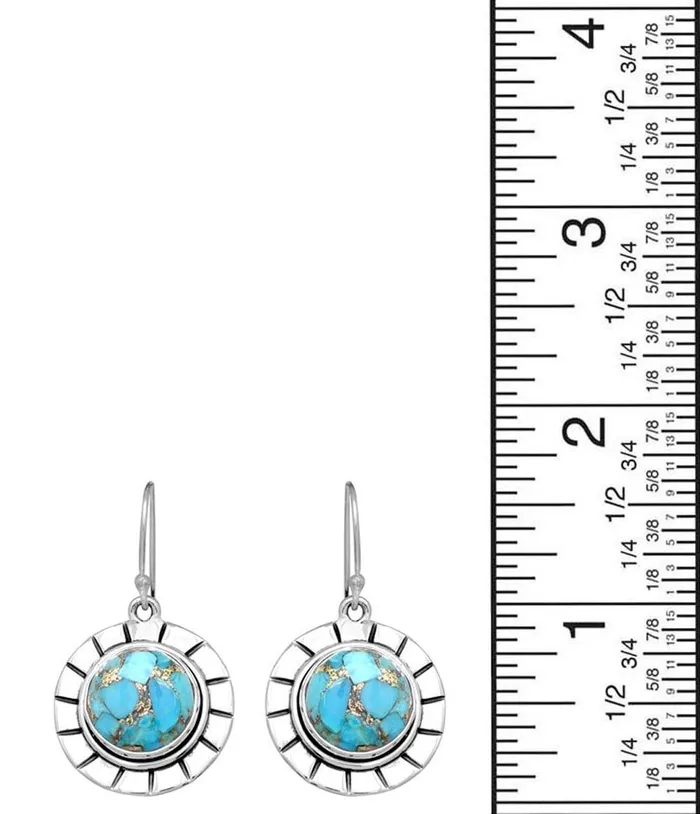 YoTreasure Earrings Blue Copper Turquoise Solid 925 Sterling Silver Dangle Earrings