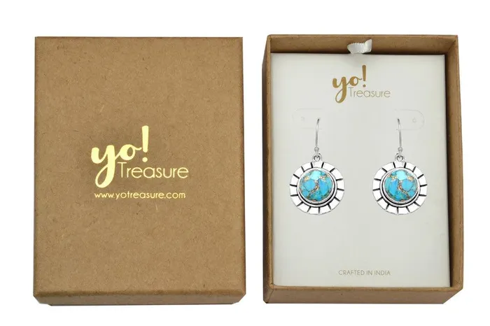 YoTreasure Earrings Blue Copper Turquoise Solid 925 Sterling Silver Dangle Earrings