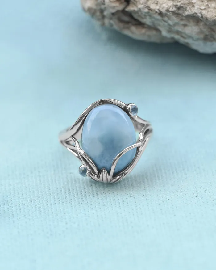 YoTreasure Larimar Swiss Blue Topaz 925 Sterling Silver Designer Ring Genuine Gemstone Jewelry Rings