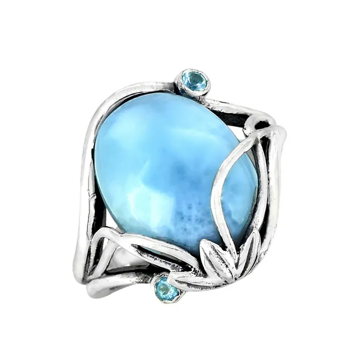 YoTreasure Larimar Swiss Blue Topaz 925 Sterling Silver Designer Ring Genuine Gemstone Jewelry Rings