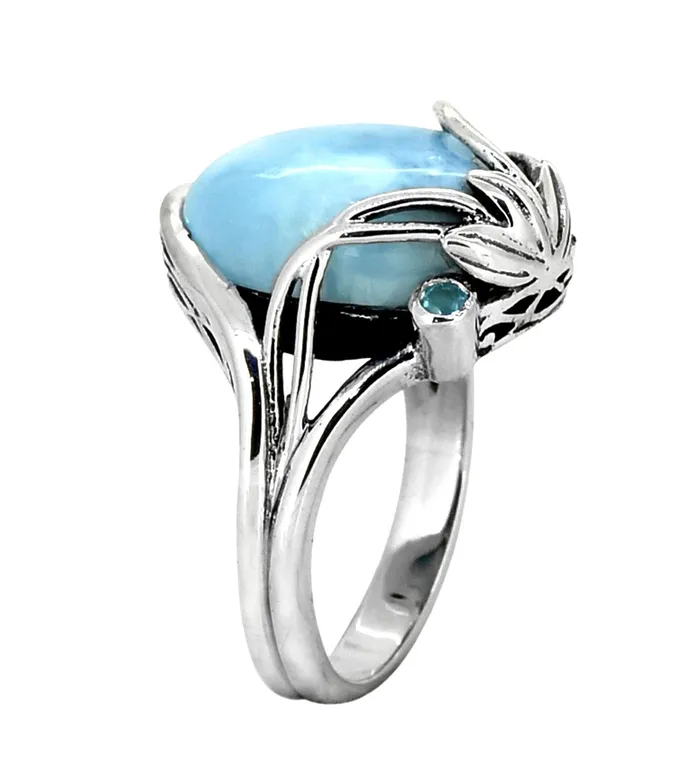 YoTreasure Larimar Swiss Blue Topaz 925 Sterling Silver Designer Ring Genuine Gemstone Jewelry Rings