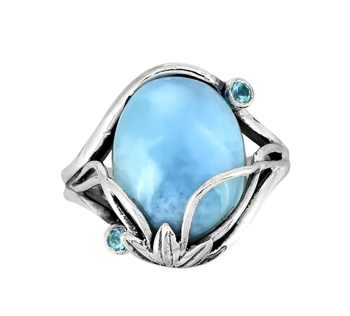 YoTreasure Larimar Swiss Blue Topaz 925 Sterling Silver Designer Ring Genuine Gemstone Jewelry Rings