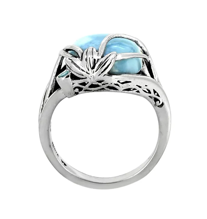 YoTreasure Larimar Swiss Blue Topaz 925 Sterling Silver Designer Ring Genuine Gemstone Jewelry Rings