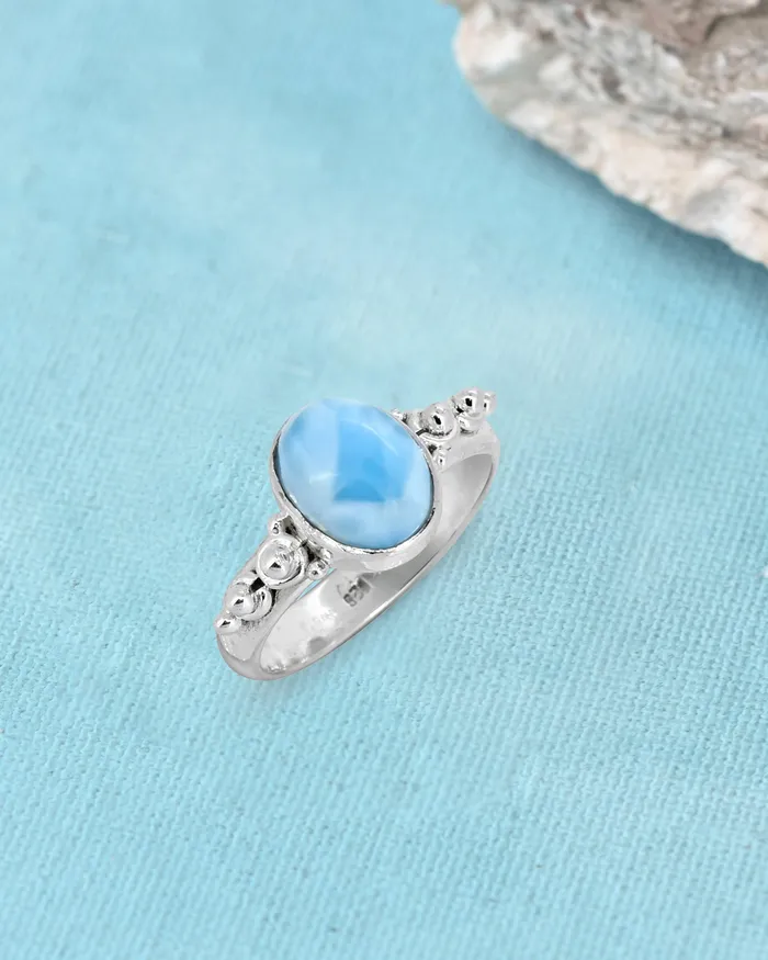 YoTreasure Natural Larimar Solid 925 Sterling Silver Ring Jewelry Rings