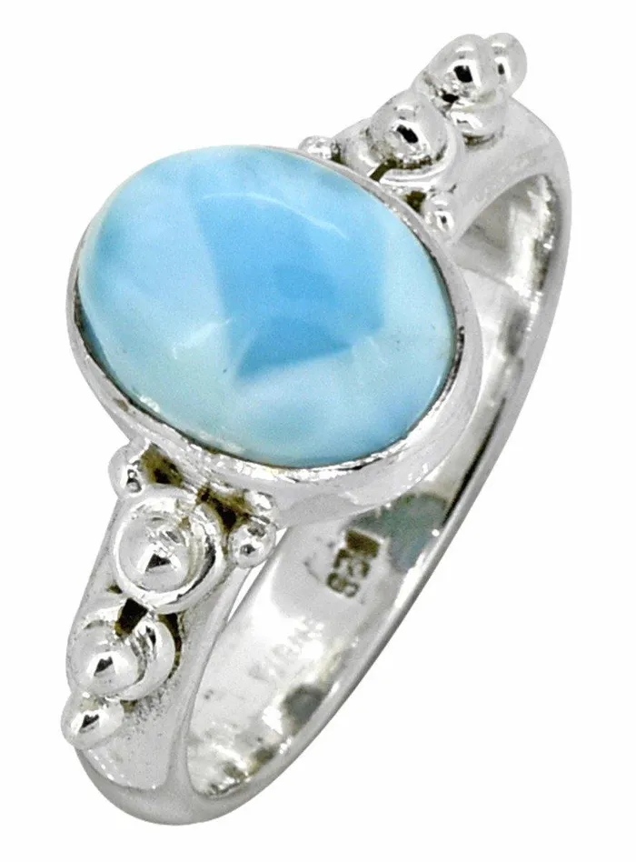 YoTreasure Natural Larimar Solid 925 Sterling Silver Ring Jewelry Rings