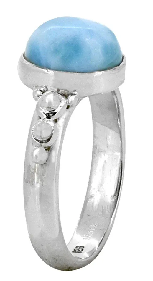 YoTreasure Natural Larimar Solid 925 Sterling Silver Ring Jewelry Rings
