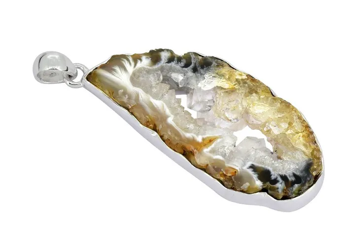 YoTreasure Necklaces Coconut Geode Druzy Solid 925 Sterling Silver Pendant Necklace