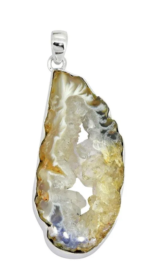 YoTreasure Necklaces Coconut Geode Druzy Solid 925 Sterling Silver Pendant Necklace