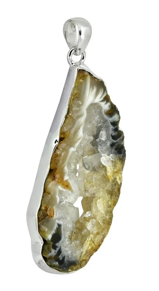 YoTreasure Necklaces Coconut Geode Druzy Solid 925 Sterling Silver Pendant Necklace
