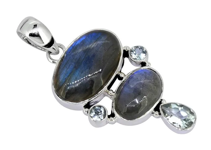 YoTreasure Necklaces Labradorite Blue Topaz 925 Sterling Silver Pendant Necklace