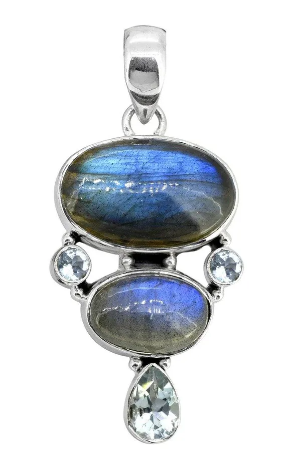 YoTreasure Necklaces Labradorite Blue Topaz 925 Sterling Silver Pendant Necklace