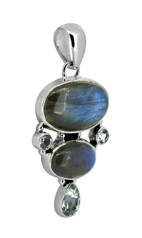YoTreasure Necklaces Labradorite Blue Topaz 925 Sterling Silver Pendant Necklace