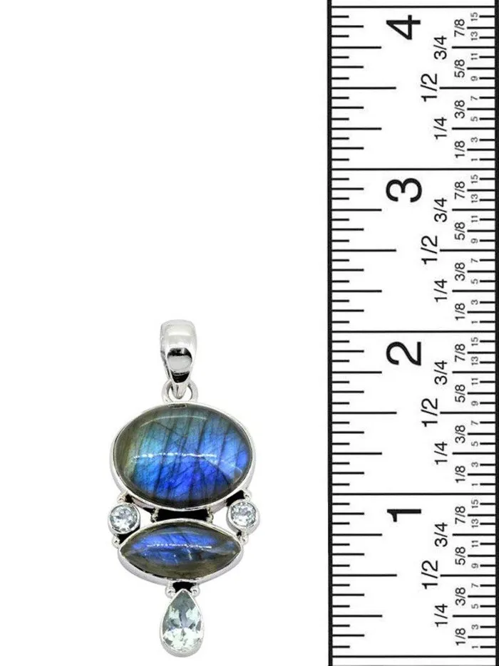 YoTreasure Necklaces Labradorite Blue Topaz 925 Sterling Silver Pendant Necklace