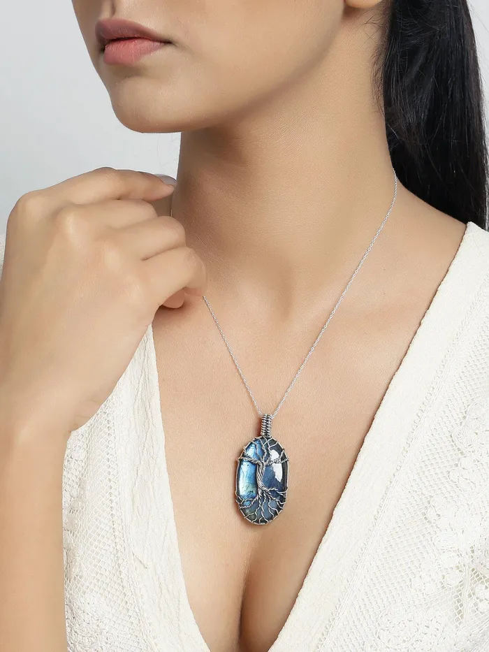 YoTreasure Necklaces Labradorite Solid 925 Sterling Silver Chain Designer Pendant Jewelry