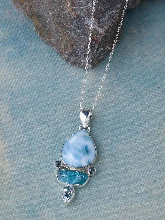 YoTreasure Necklaces Larimar Blue Topaz Solid 925 Sterling Silver Pendant Necklace