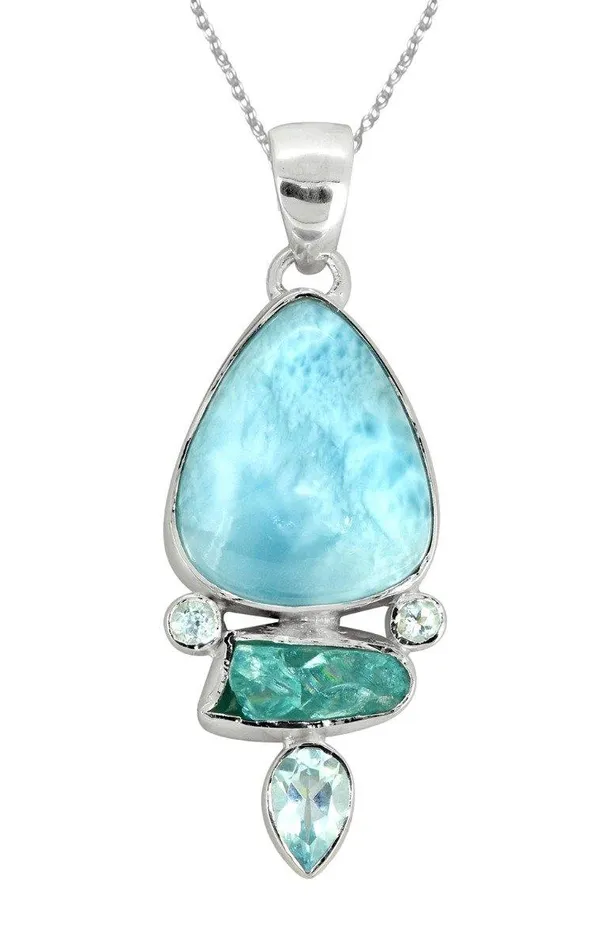 YoTreasure Necklaces Larimar Blue Topaz Solid 925 Sterling Silver Pendant Necklace