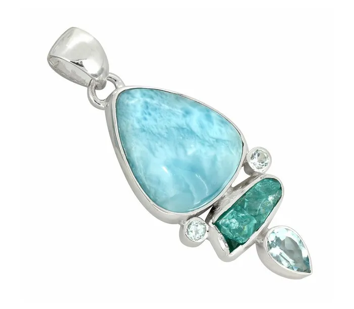 YoTreasure Necklaces Larimar Blue Topaz Solid 925 Sterling Silver Pendant Necklace