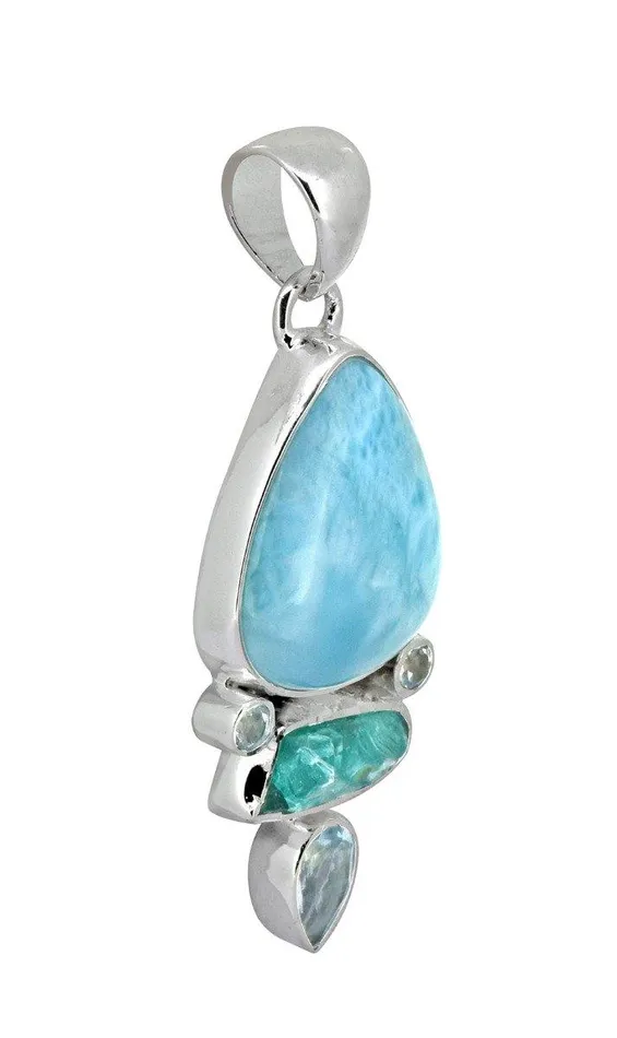 YoTreasure Necklaces Larimar Blue Topaz Solid 925 Sterling Silver Pendant Necklace