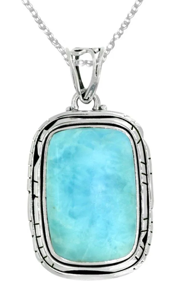 YoTreasure Necklaces Larimar Solid 925 Sterling Silver Pendant Necklace with 18 Chain