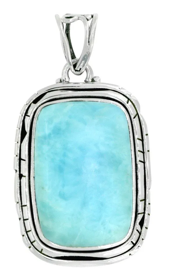YoTreasure Necklaces Larimar Solid 925 Sterling Silver Pendant Necklace with 18 Chain