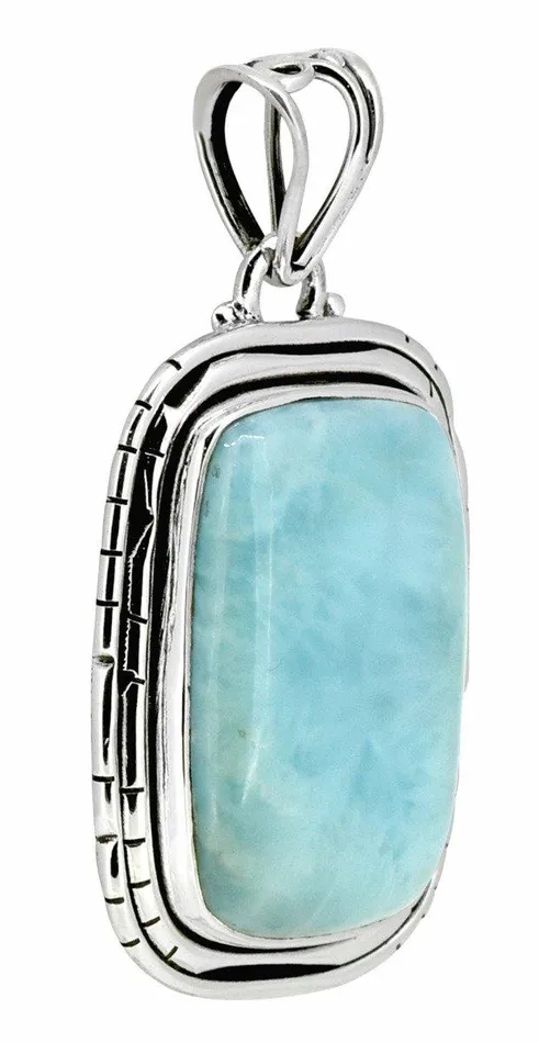 YoTreasure Necklaces Larimar Solid 925 Sterling Silver Pendant Necklace with 18 Chain