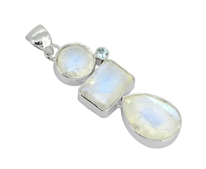 YoTreasure Necklaces Moonstone Blue topaz Solid 925 Sterling Silver Pendant Necklace