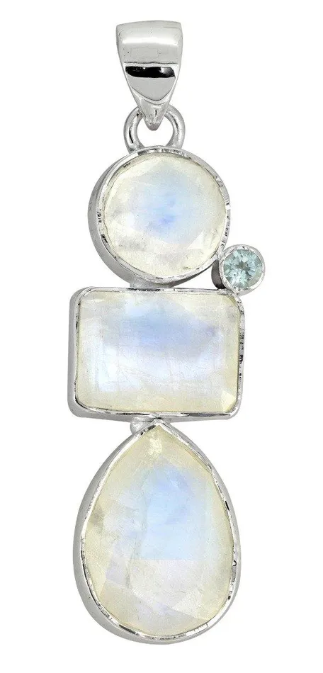 YoTreasure Necklaces Moonstone Blue topaz Solid 925 Sterling Silver Pendant Necklace