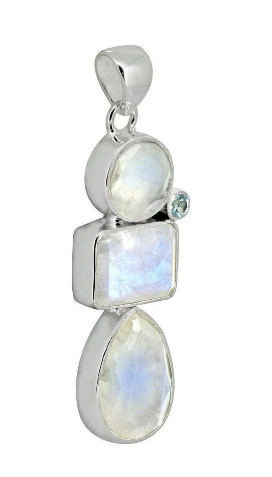 YoTreasure Necklaces Moonstone Blue topaz Solid 925 Sterling Silver Pendant Necklace