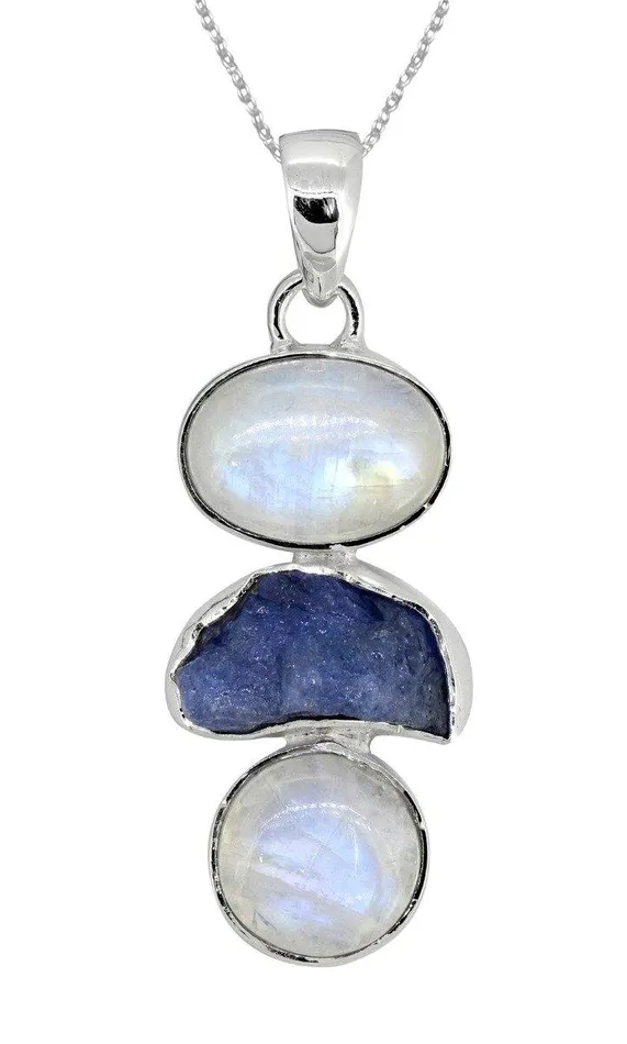 YoTreasure Necklaces Rainbow Moonstone Solid 925 Sterling Silver Pendant Necklace