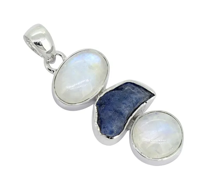 YoTreasure Necklaces Rainbow Moonstone Solid 925 Sterling Silver Pendant Necklace