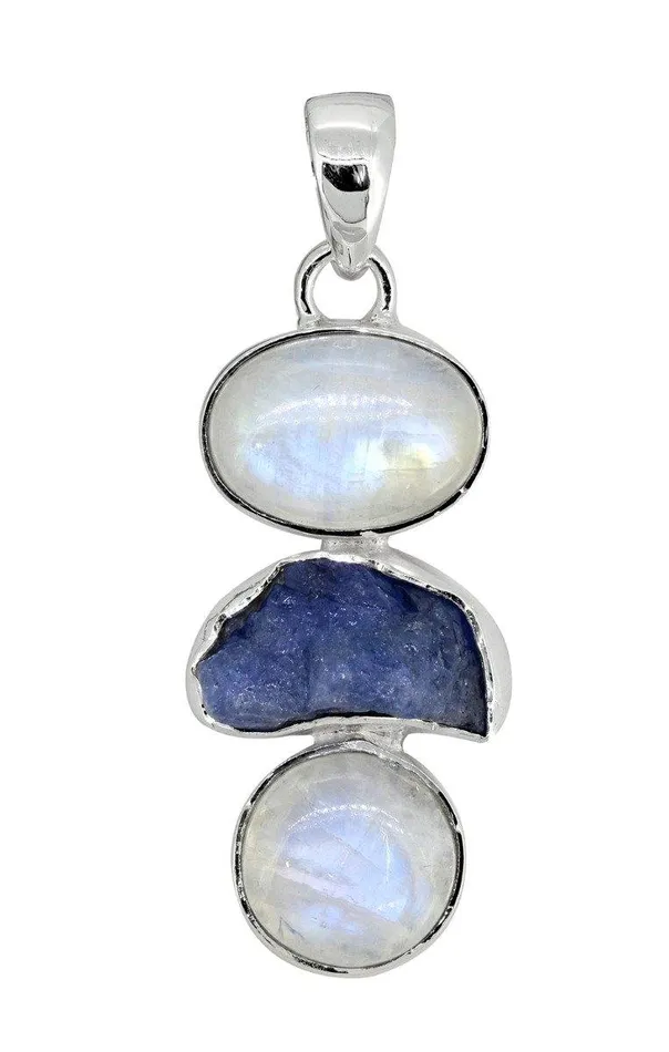 YoTreasure Necklaces Rainbow Moonstone Solid 925 Sterling Silver Pendant Necklace