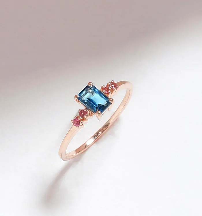 YoTreasure Rings 077 Ct London Blue Topaz Pink Tourmaline Solid 10k Rose Gold Ring