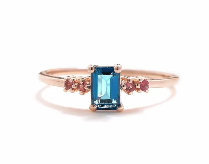 YoTreasure Rings 077 Ct London Blue Topaz Pink Tourmaline Solid 10k Rose Gold Ring