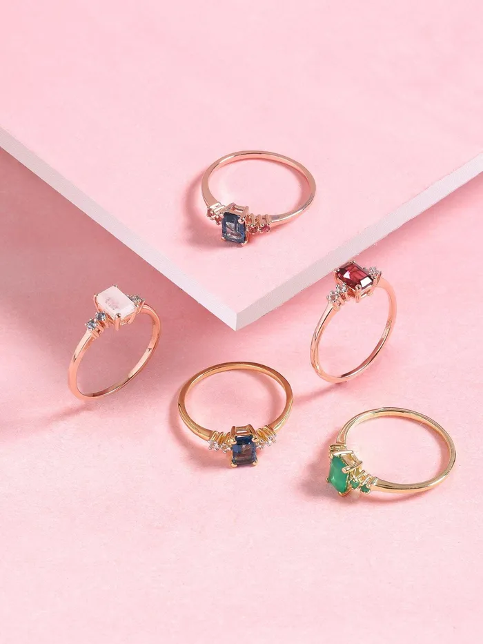 YoTreasure Rings 077 Ct London Blue Topaz Pink Tourmaline Solid 10k Rose Gold Ring