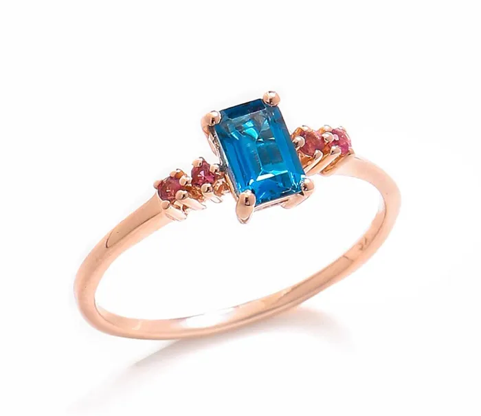 YoTreasure Rings 077 Ct London Blue Topaz Pink Tourmaline Solid 10k Rose Gold Ring