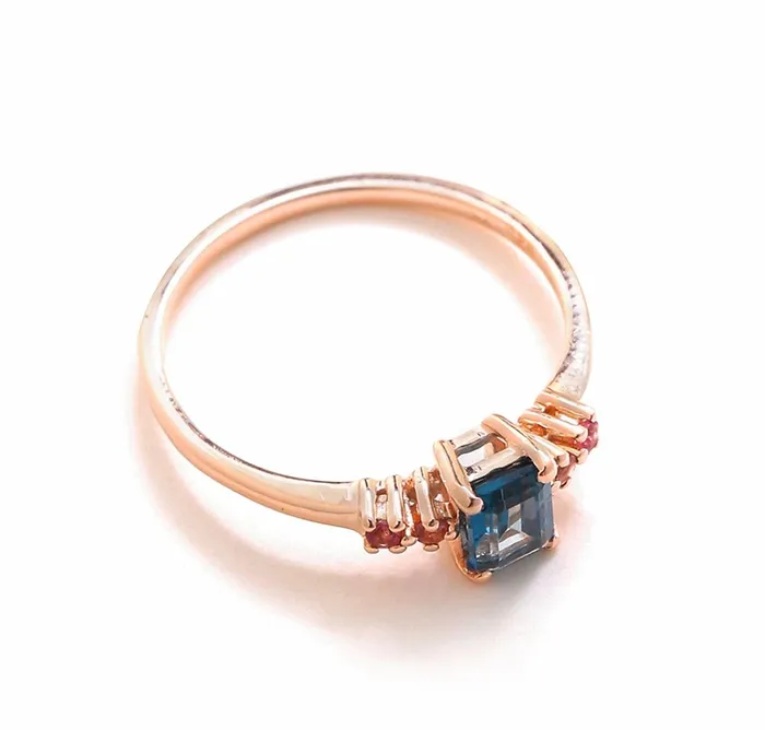 YoTreasure Rings 077 Ct London Blue Topaz Pink Tourmaline Solid 10k Rose Gold Ring